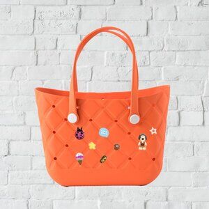 Orange Eva Bag Handbag Tote Beach Shopping Travel Everyday NWT with Charms